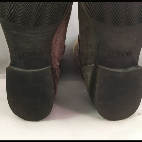 Dixon Grey Suede Size 7 JCrew Mid Calf Pull On Moto Boot w Gold Buckle Detail - Picture 9 of 12